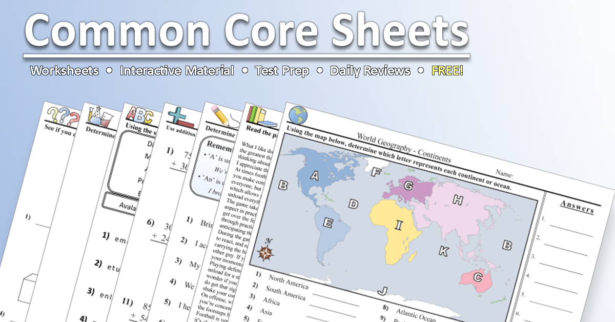 Worksheets | Free - Distance Learning, Worksheets And More: Commoncoresheets