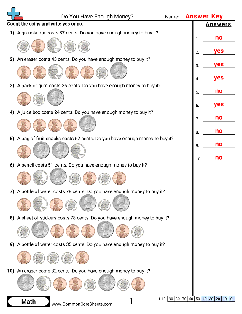 Do You Have Enough Money worksheet preview