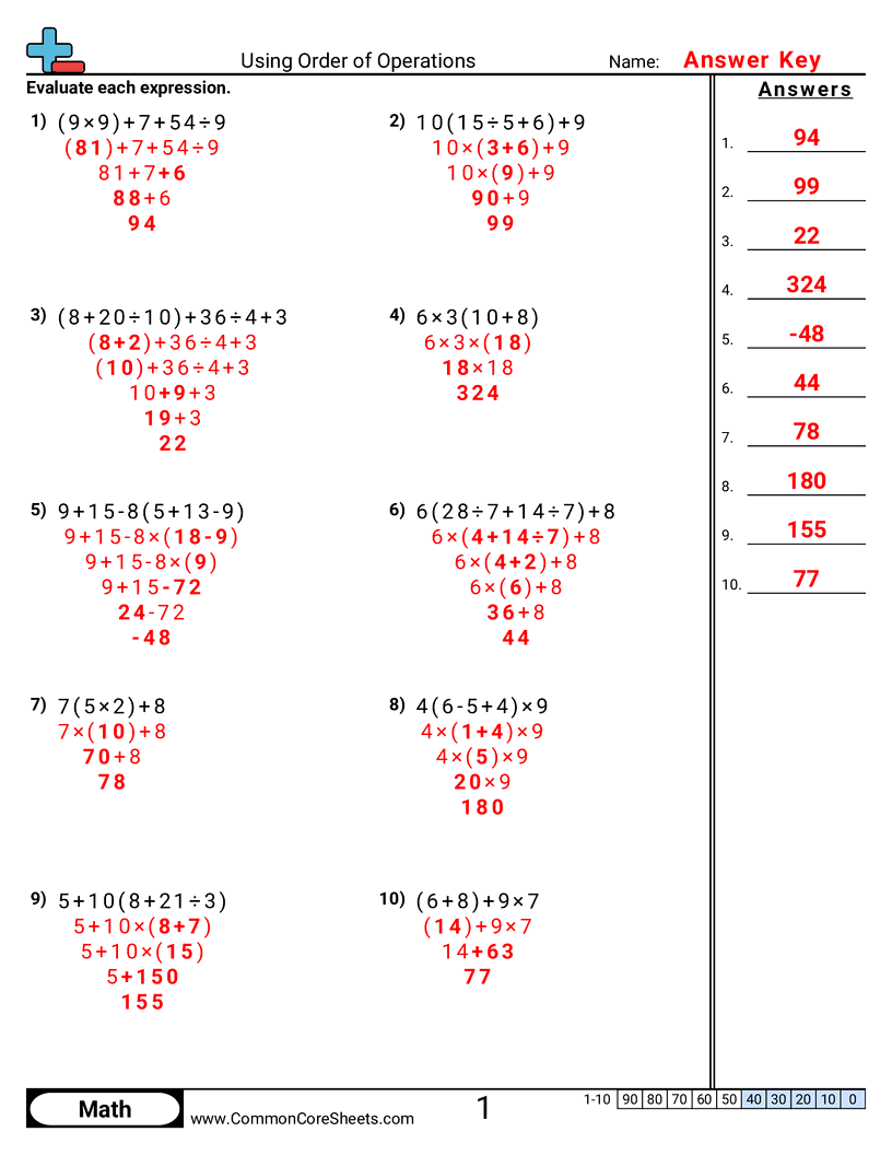 Order of Operations Worksheets - solving-using-order-of-operations worksheet
