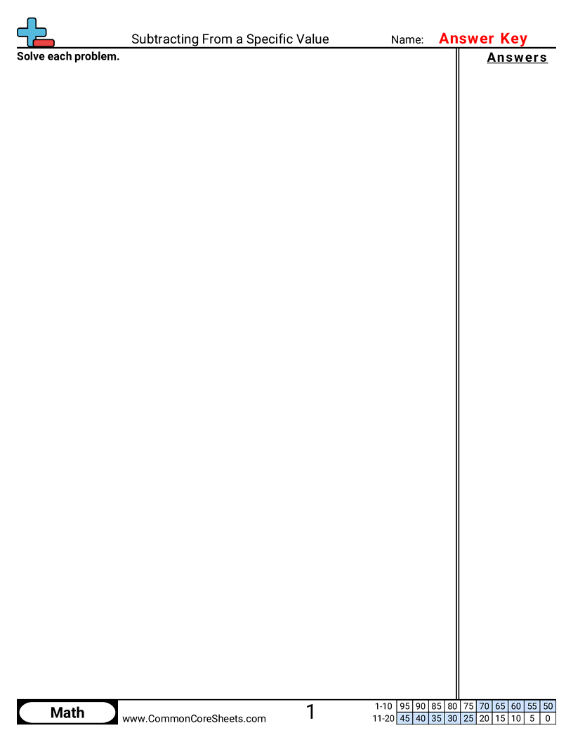 Subtraction Worksheets - subtracting-from-a-specific-value worksheet