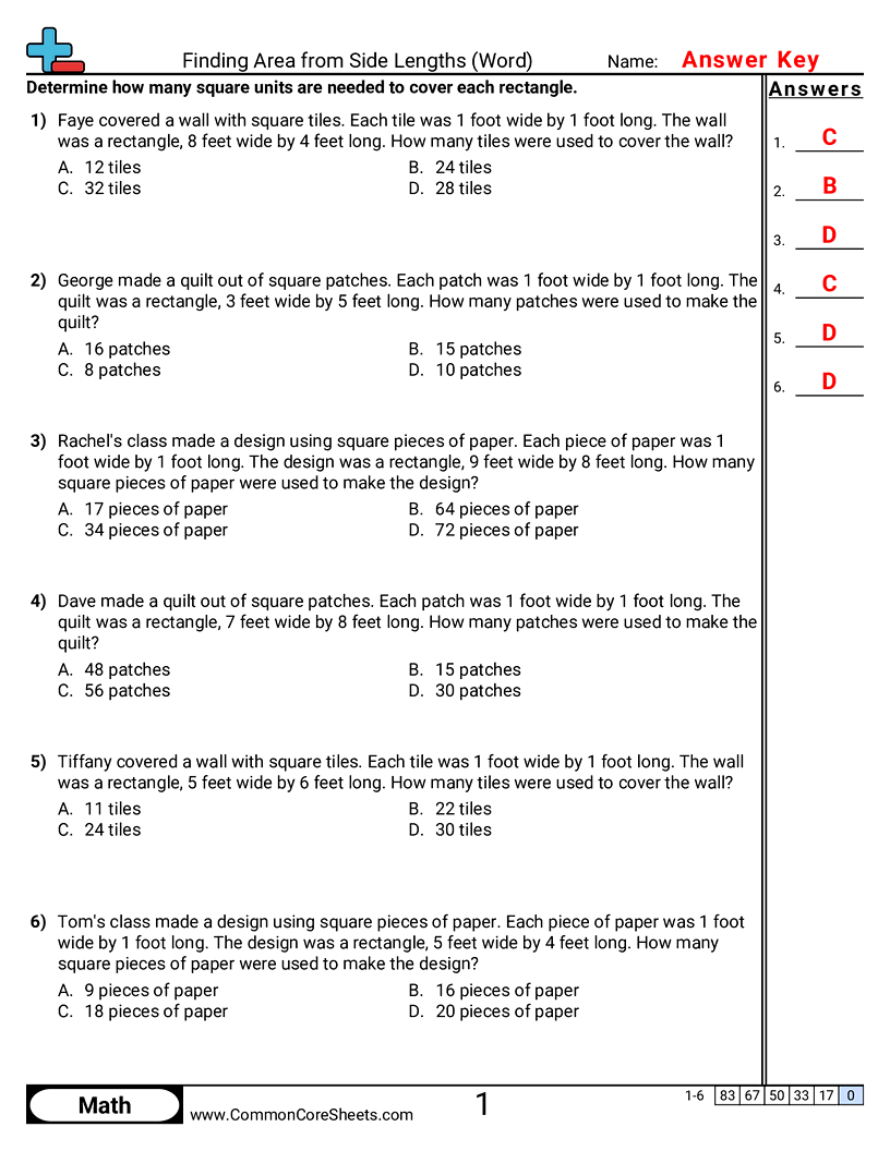 Area & Perimeter Worksheets - Finding Area from Side Lengths (Word) worksheet