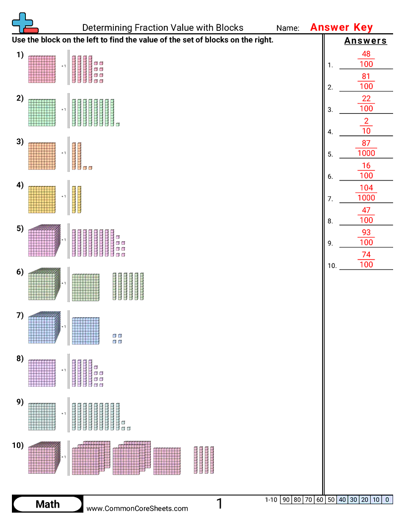 Determining Fraction Value with Blocks worksheet preview