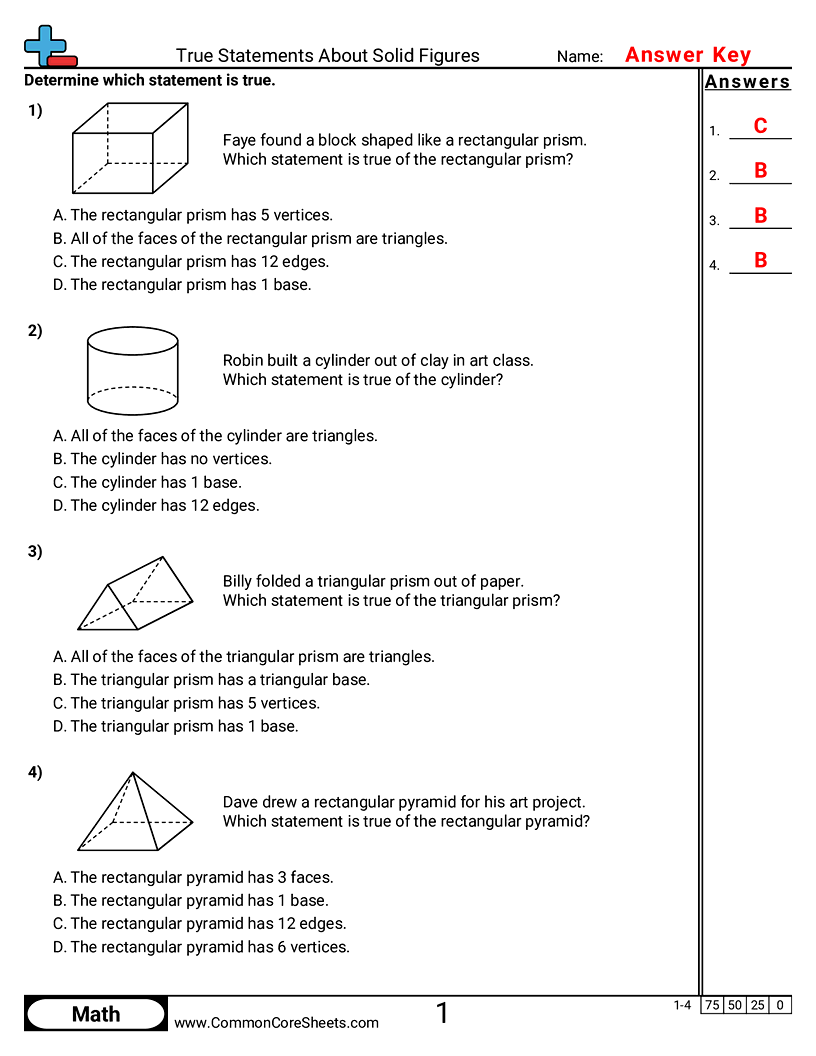 Shapes Worksheets - True Statements About Solid Figures worksheet