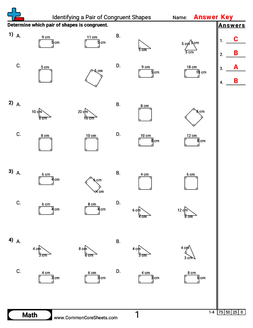 Shapes Worksheets - Identifying a Pair of Congruent Shapes worksheet