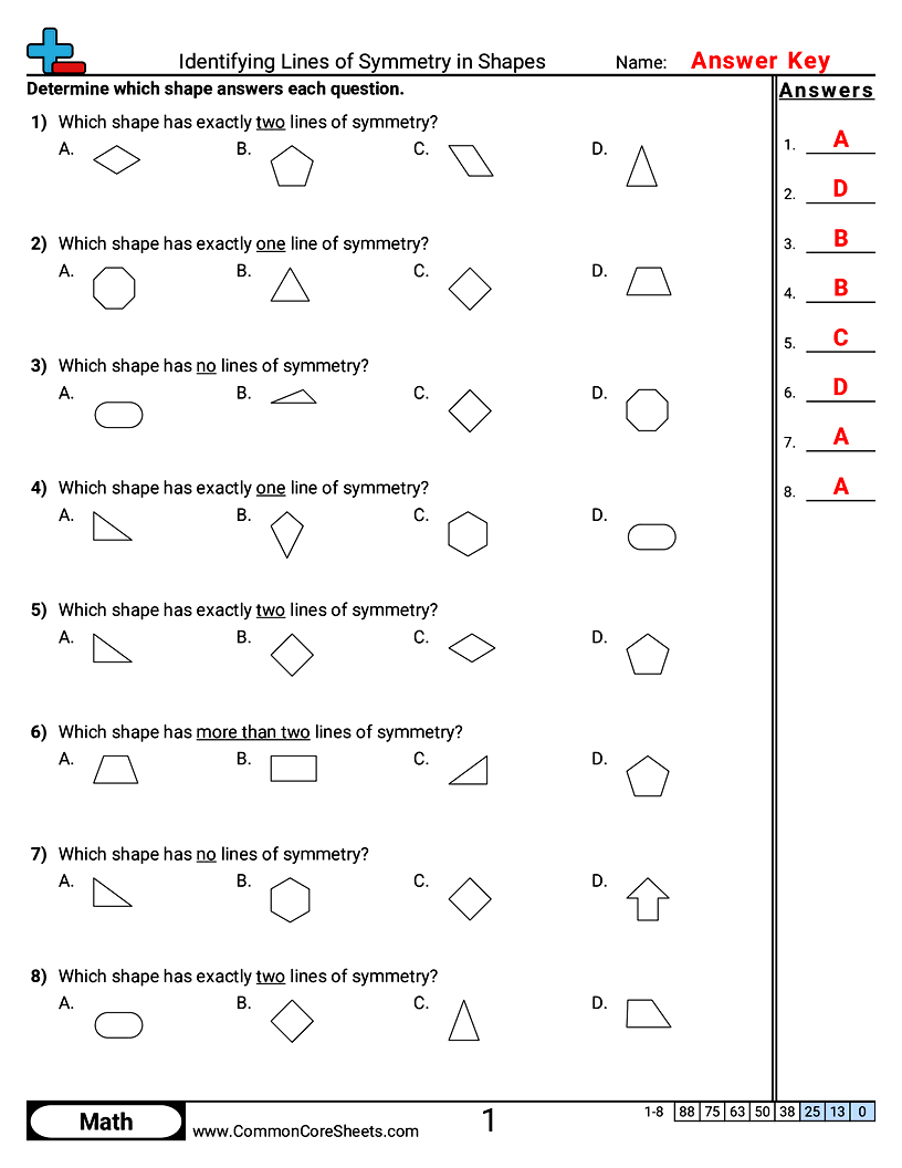 Shapes Worksheets - Identifying Lines of Symmetry in Shapes worksheet