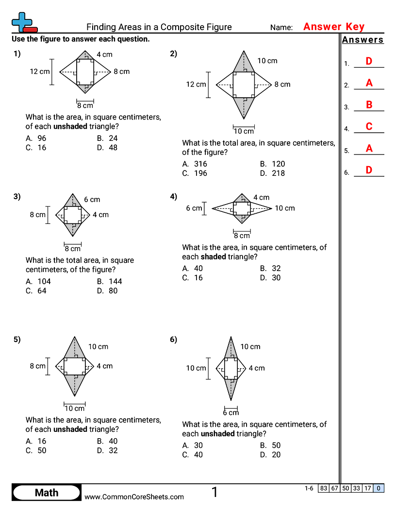 Area & Perimeter Worksheets - Finding Areas in a Composite Figure worksheet