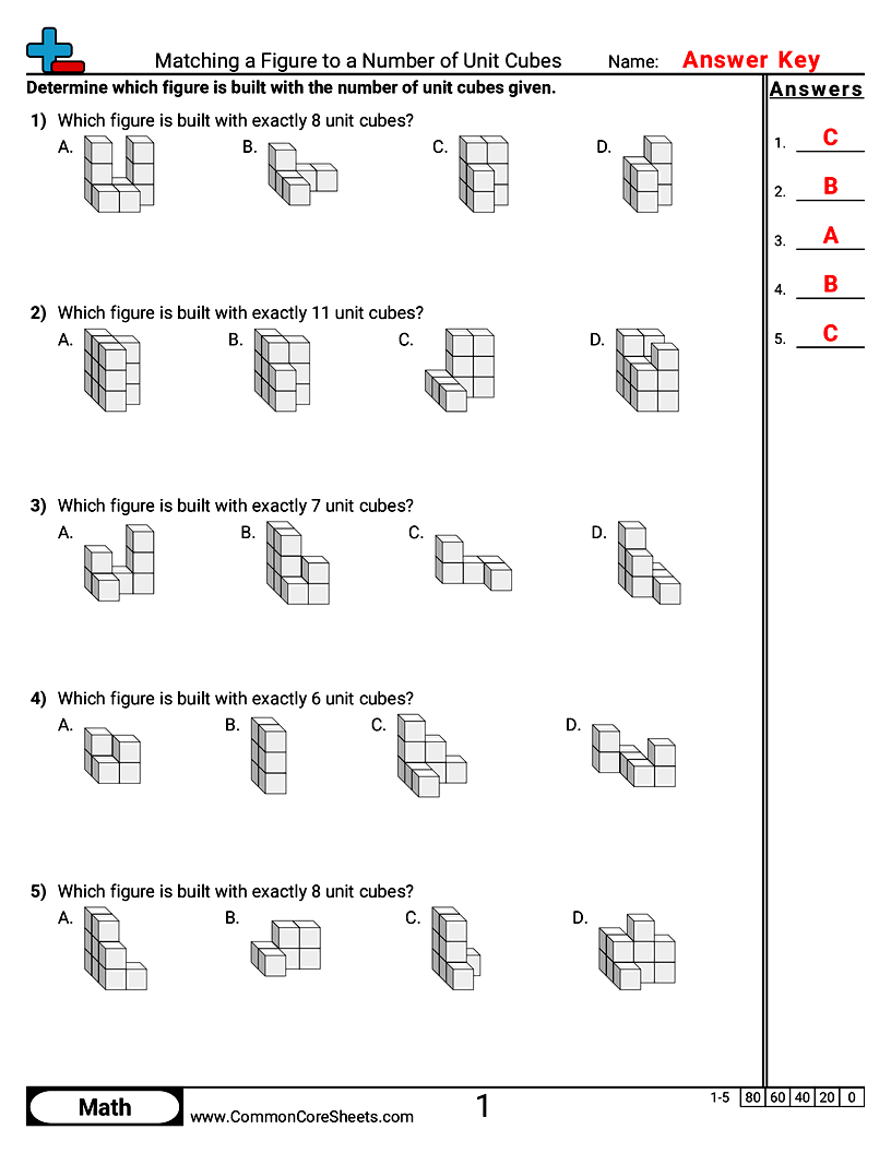 Shapes Worksheets - Matching a Figure to Unit Cubes worksheet