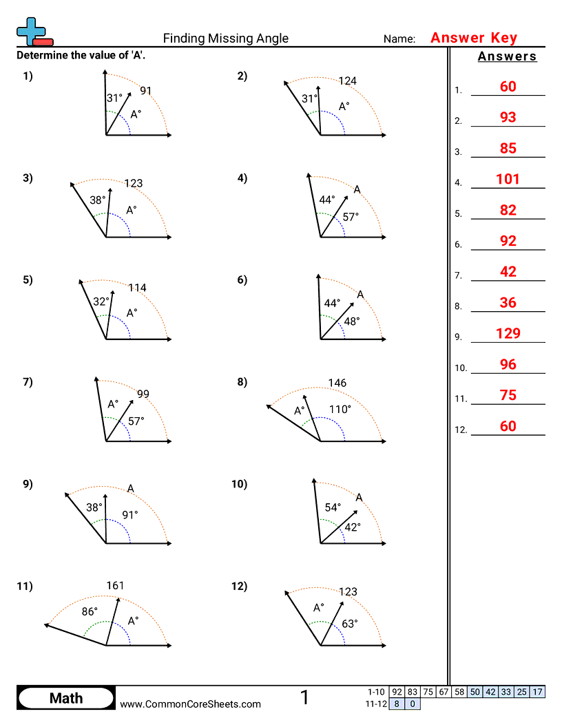 Angles Worksheets - finding-missing-angle worksheet