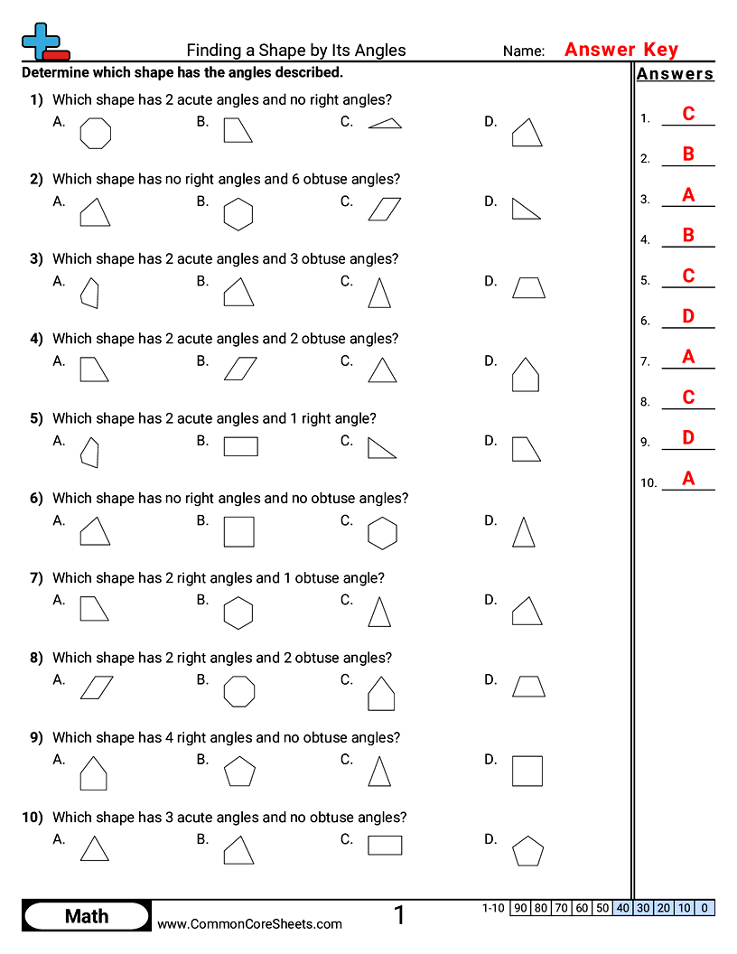 CCSS 4.G.1 Worksheets - Finding a Shape by Its Angles worksheet
