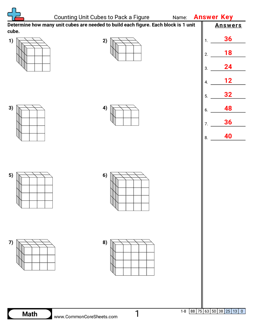 CCSS 5.MD.4 Worksheets - Packing Cubes (Whole Figure) worksheet