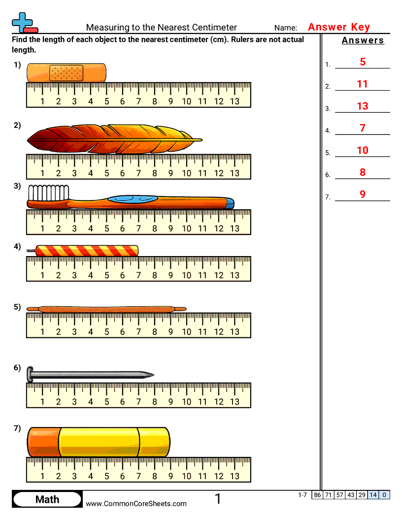 CCSS 2.MD.1 Worksheets - Measuring Objects (Centimeters) worksheet