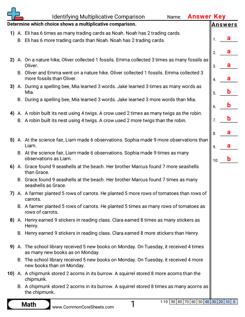 Identifying Multiplicative Comparison worksheet preview
