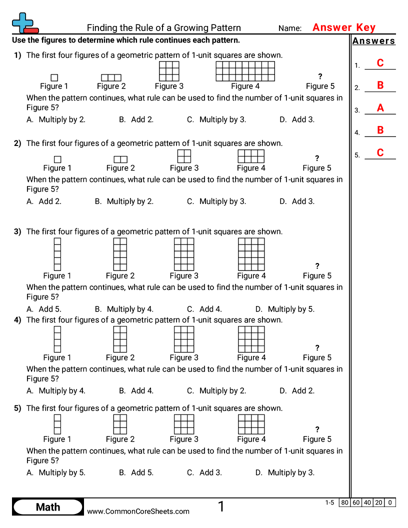 Finding the Rule of a Growing Pattern worksheet preview