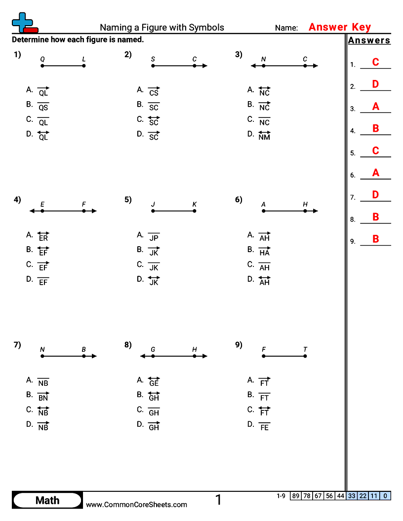 Lines Worksheets - Naming a Figure with Symbols worksheet