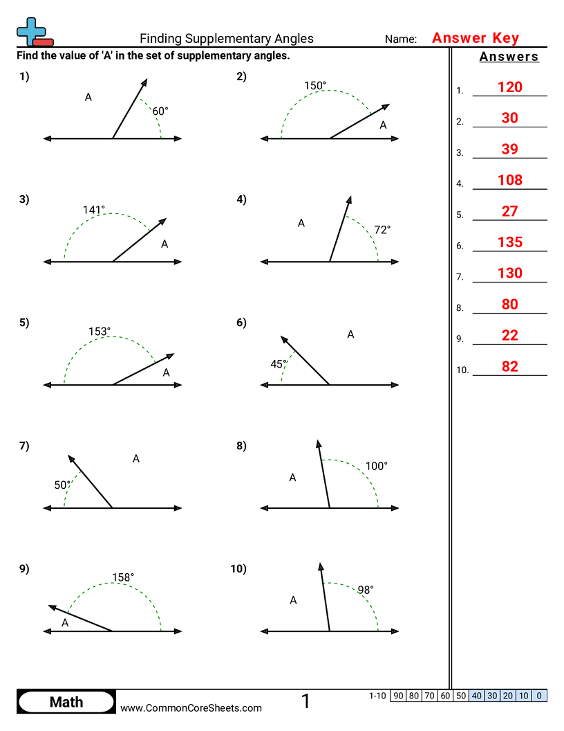 Angles Worksheets - finding-supplementary-angles worksheet