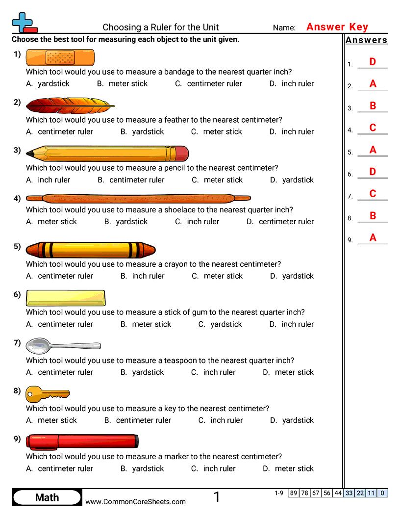 CCSS 2.MD.1 Worksheets - Choosing a Ruler for the Unit worksheet