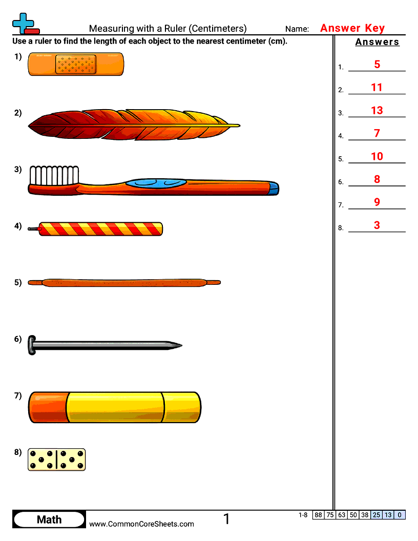 CCSS 2.MD.1 Worksheets - Measuring Objects (Centimeters) worksheet