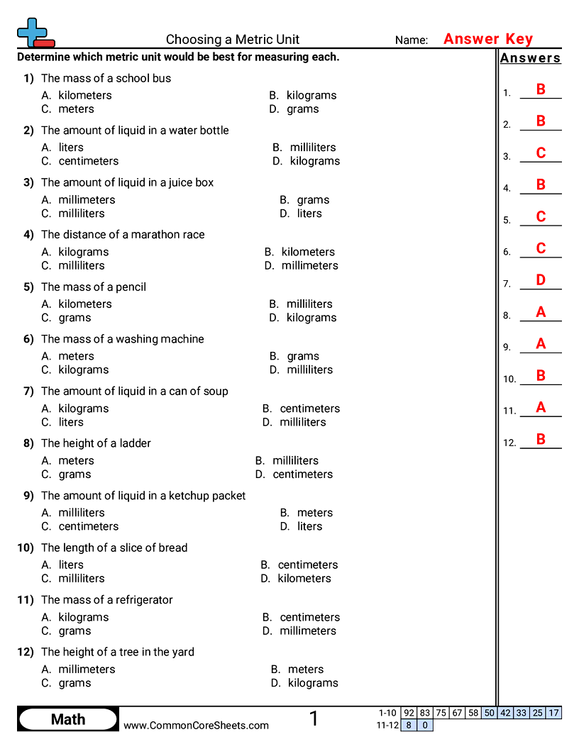 Choosing a Metric Unit worksheet preview