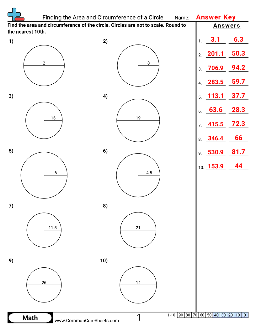 Area & Perimeter Worksheets - area-and-circumference-circle worksheet