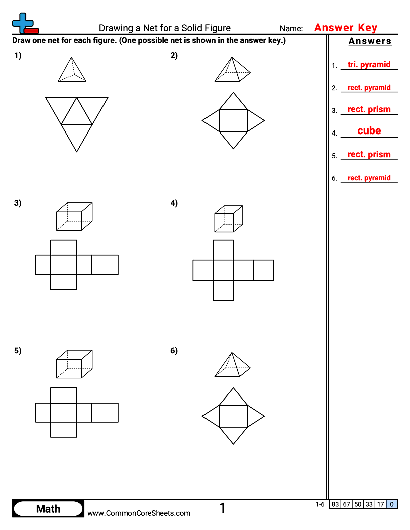 Shapes Worksheets - Drawing a Net for a Solid Figure worksheet