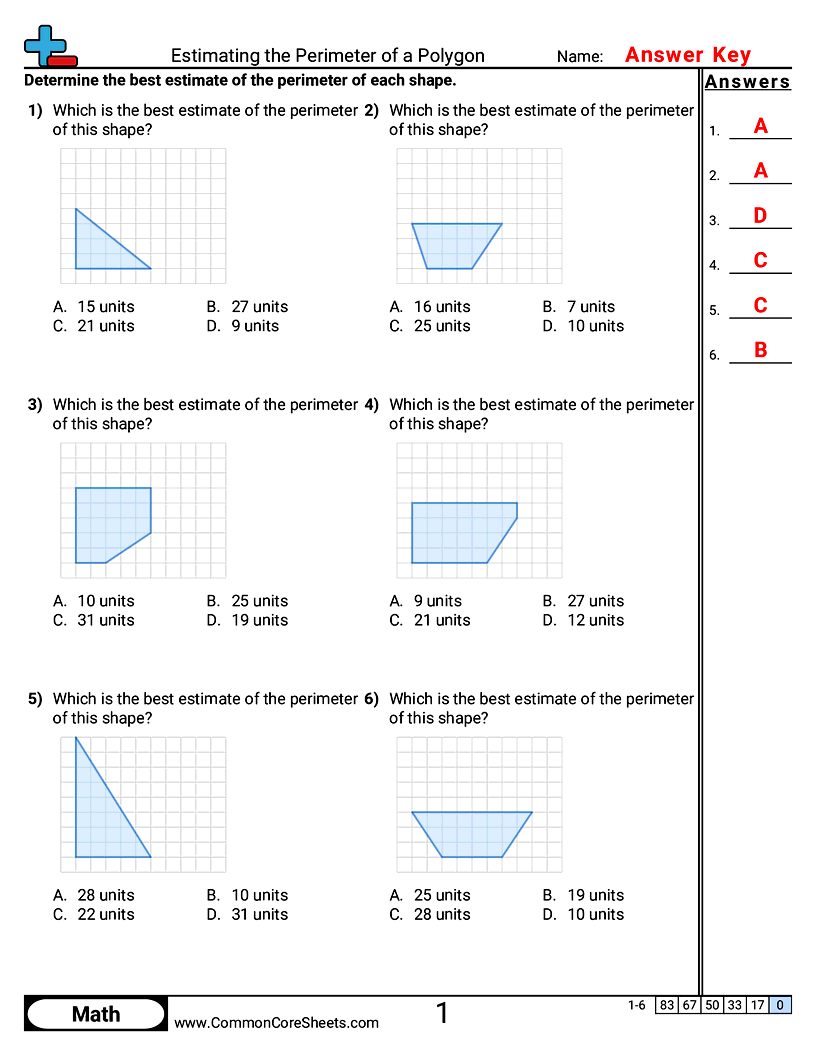 Area & Perimeter Worksheets - Estimating the Perimeter of a Polygon worksheet