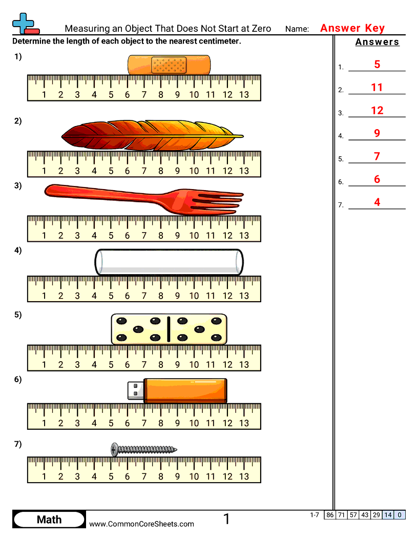 CCSS 2.MD.1 Worksheets - Measuring an Object That Does Not Start at Zero worksheet