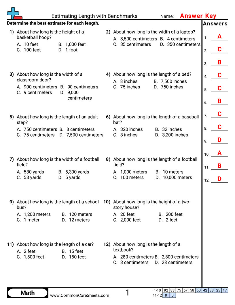 CCSS 2.MD.3 Worksheets - Estimating Length with Benchmarks worksheet