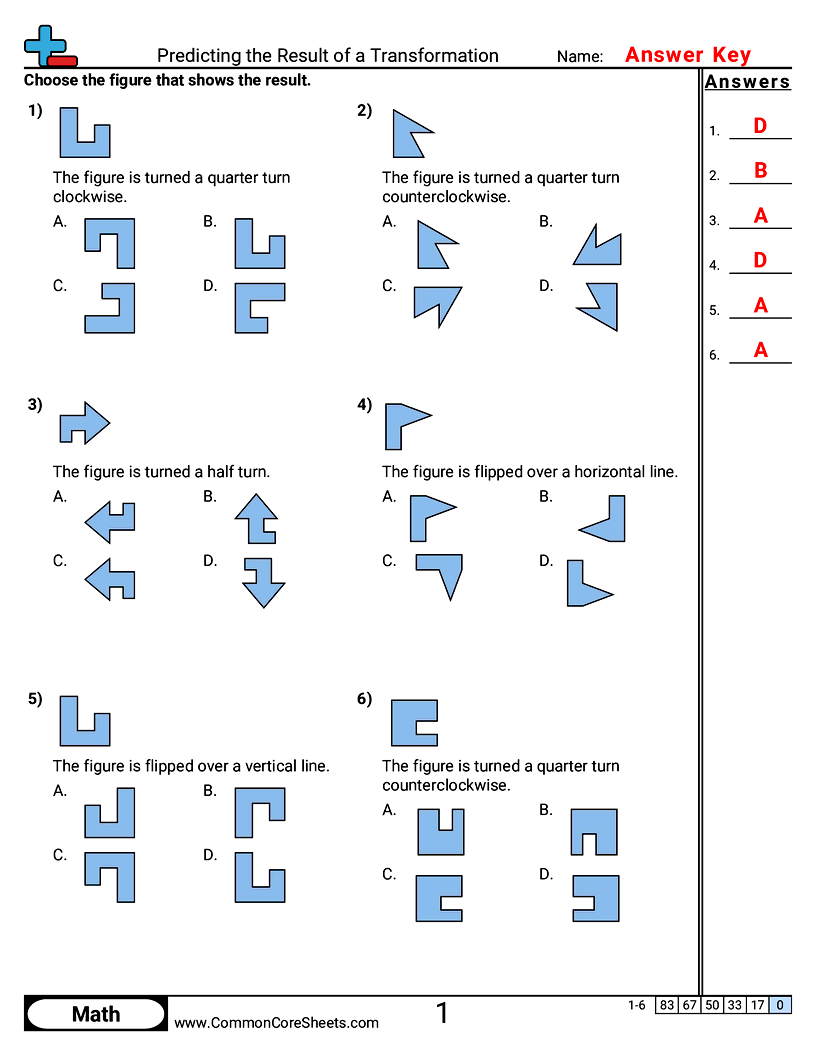 Shapes Worksheets - Predicting the Result of a Transformation worksheet