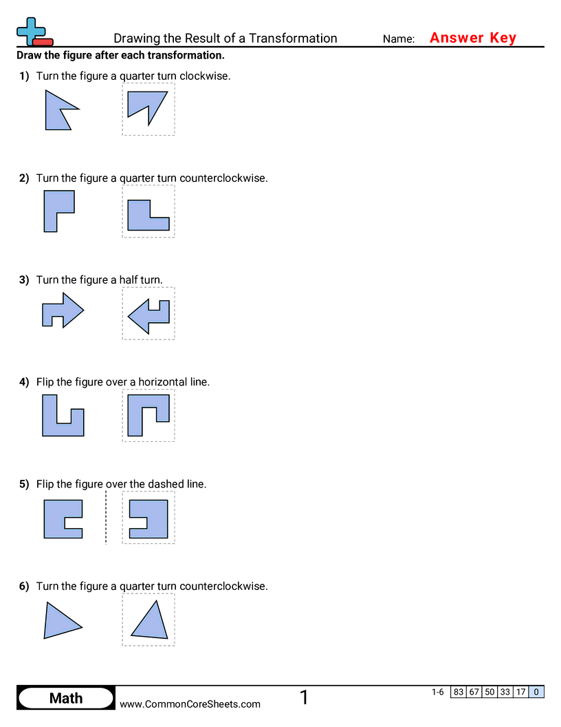 Shapes Worksheets - Drawing the Result of a Transformation worksheet