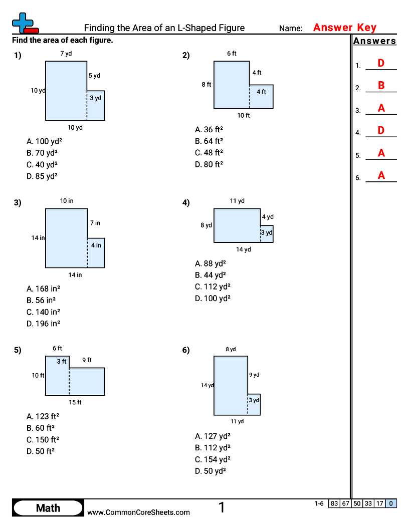 Area & Perimeter Worksheets - Finding the Area of an L-Shaped Figure worksheet