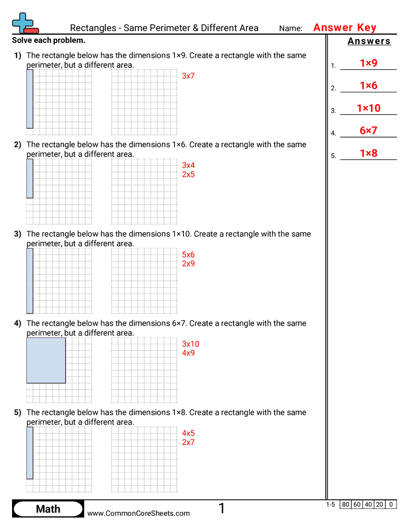 Area & Perimeter Worksheets - rectangles-same-perimeter-different-area worksheet