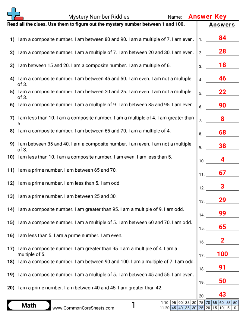 Mystery Number Riddles worksheet preview