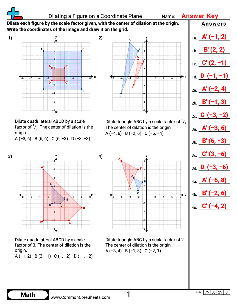 CCSS 8.G.3 Worksheets - Dilating a Figure on a Coordinate Plane worksheet
