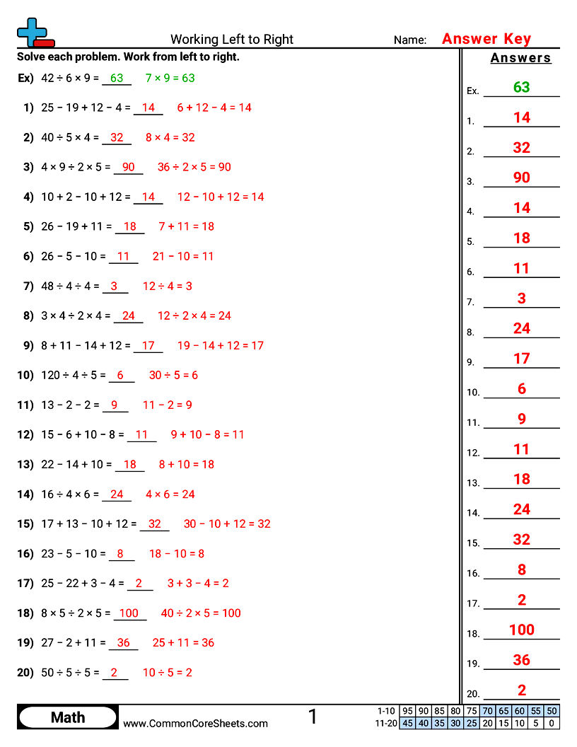 Working Left to Right worksheet preview