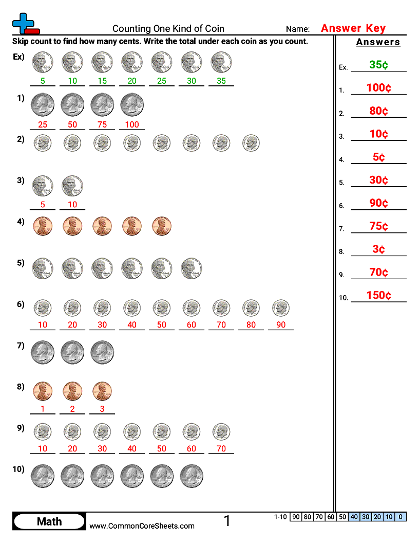 Counting One Kind of Coin worksheet preview