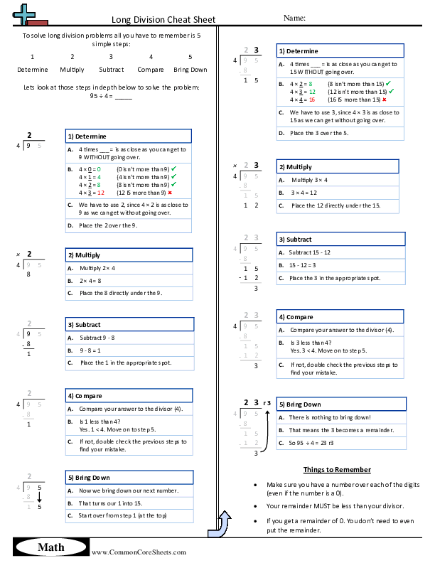 Cheat Sheets - long-division worksheet