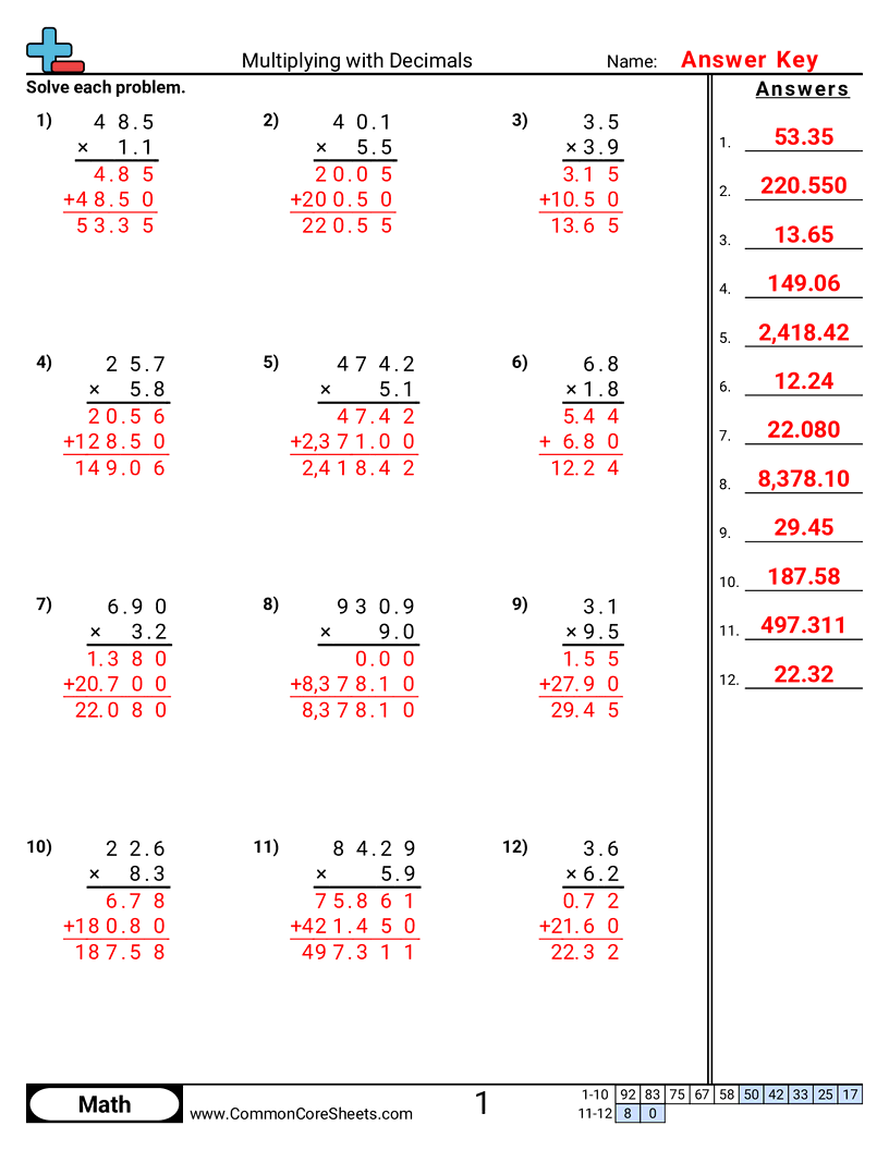 Decimal Worksheets - multiplying-decimals-vertical worksheet