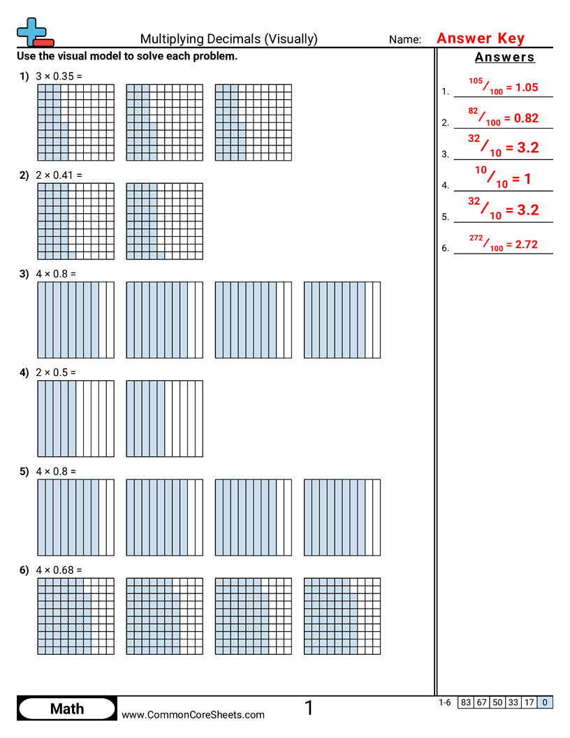 Decimal Worksheets - multiplying-decimals-visually worksheet