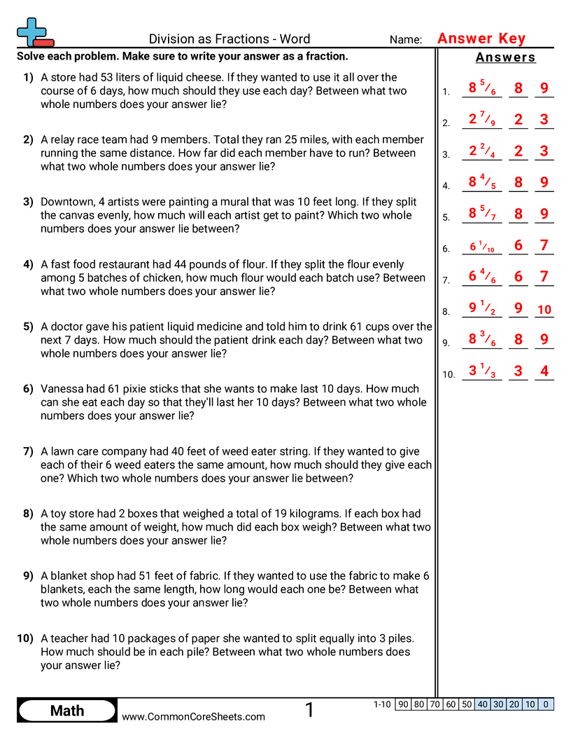 Fraction Worksheets - division-as-fraction-word worksheet