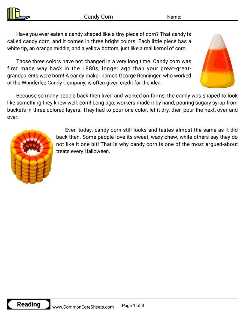 2nd Grade 31 Days of Halloween Reading - Candy Corn worksheet
