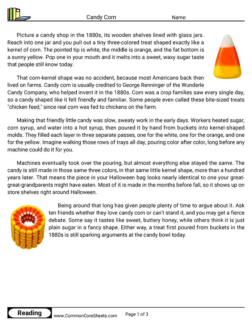 31 Days of Halloween Reading - Candy Corn worksheet