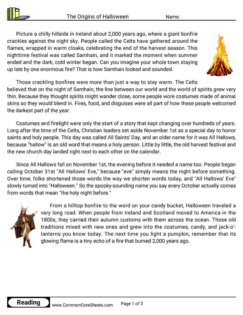 31 Days of Halloween Reading - The Origins of Halloween worksheet