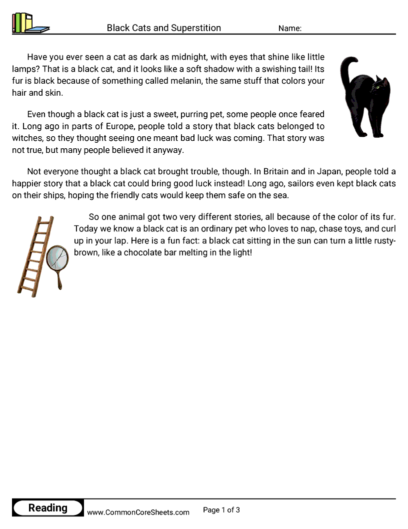 2nd Grade 31 Days of Halloween Reading - Black Cats and Superstition worksheet