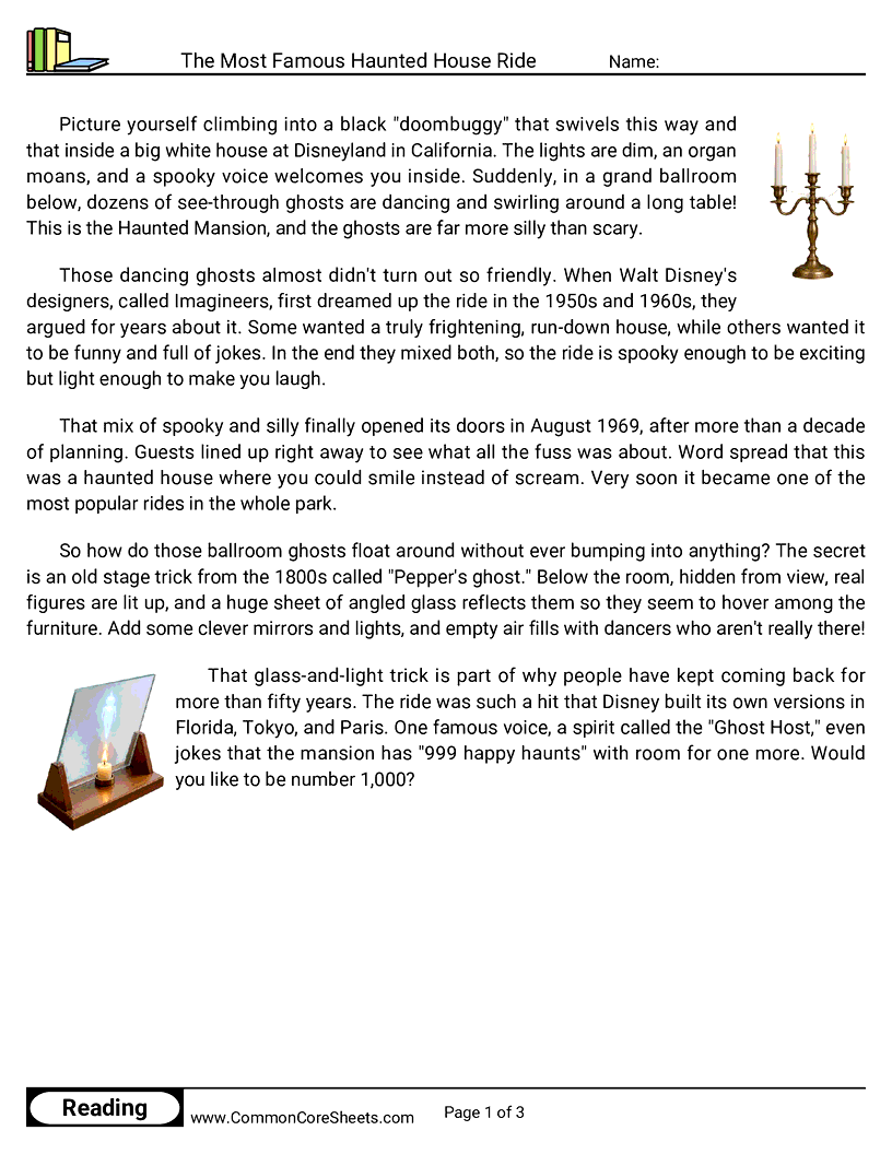 31 Days of Halloween Reading - The Most Famous Haunted House Ride worksheet