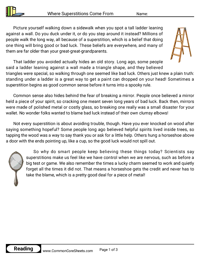 31 Days of Halloween Reading - Where Superstitions Come From worksheet