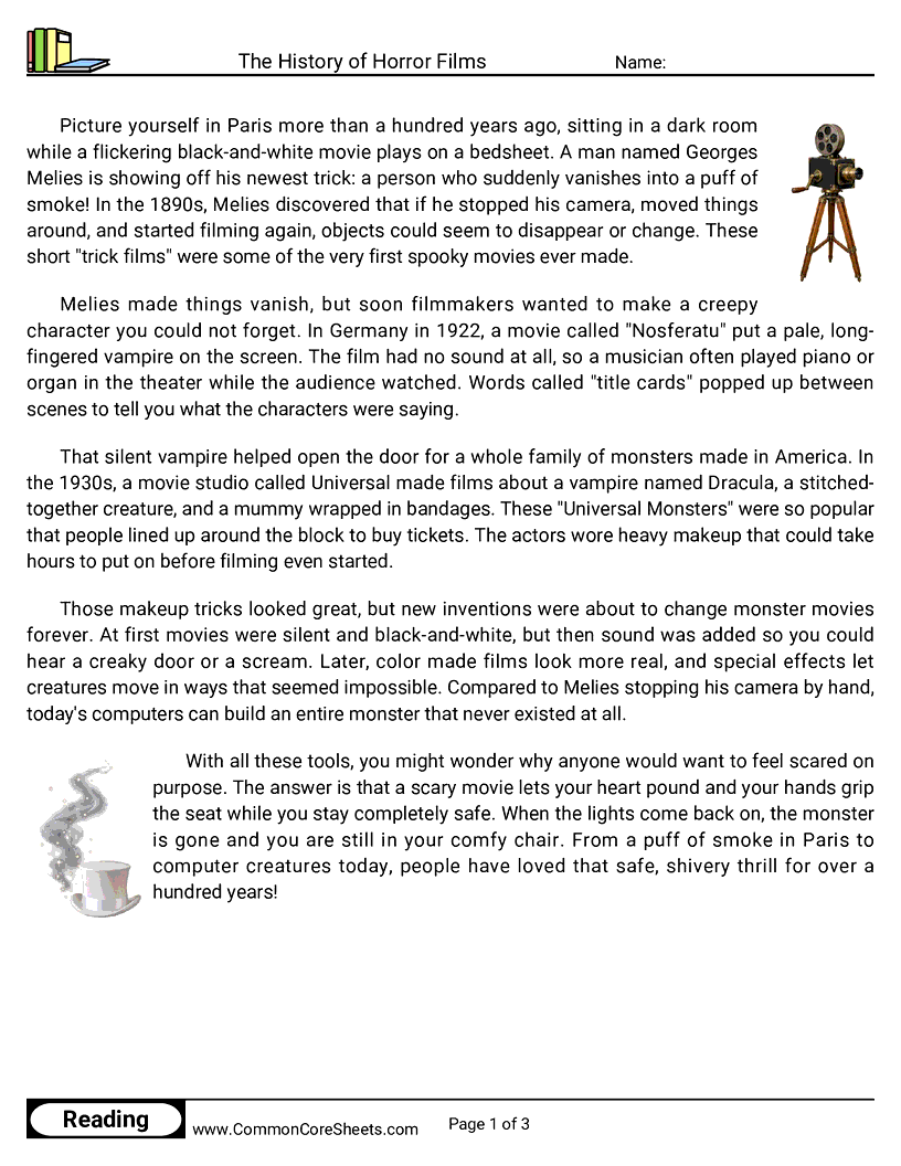 The History of Horror Films worksheet
