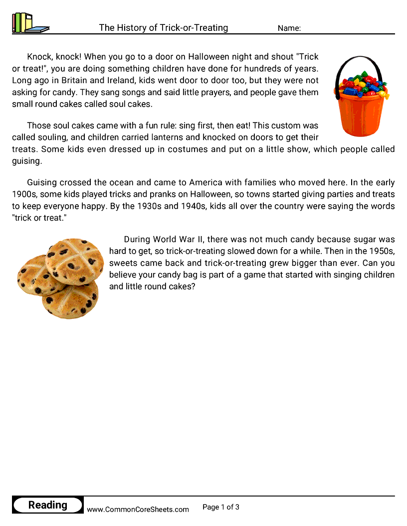 2nd Grade 31 Days of Halloween Reading - The History of Trick-or-Treating worksheet
