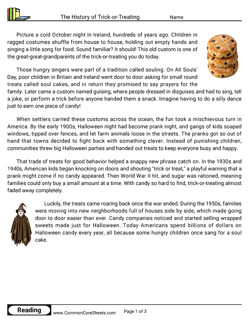 31 Days of Halloween Reading - The History of Trick-or-Treating worksheet