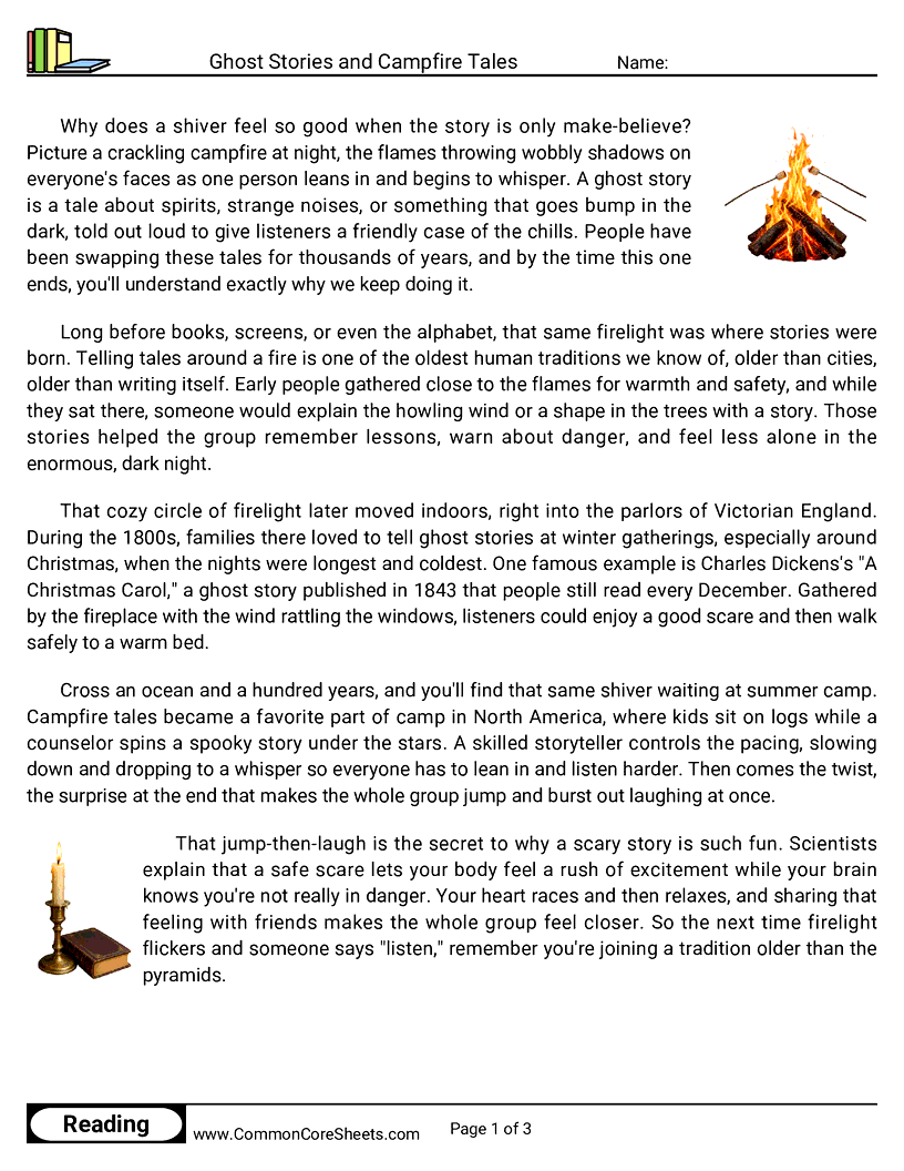 5th Grade 31 Days of Halloween Reading - Ghost Stories and Campfire Tales worksheet