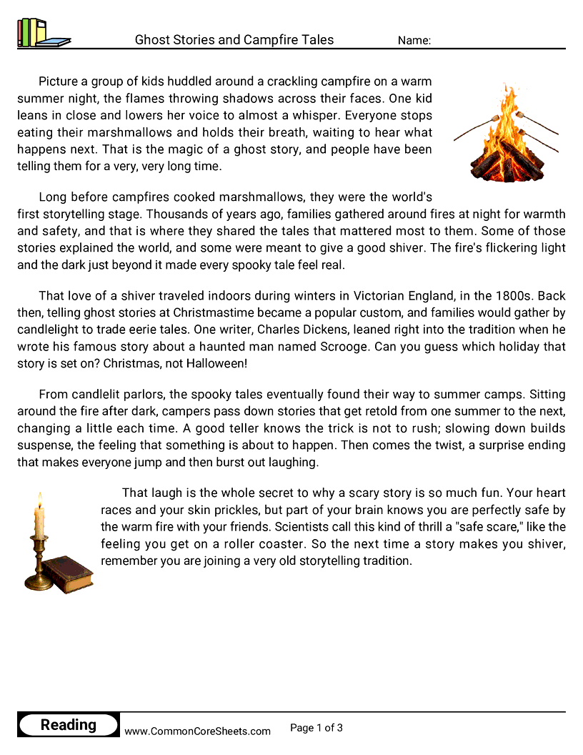 31 Days of Halloween Reading - Ghost Stories and Campfire Tales worksheet
